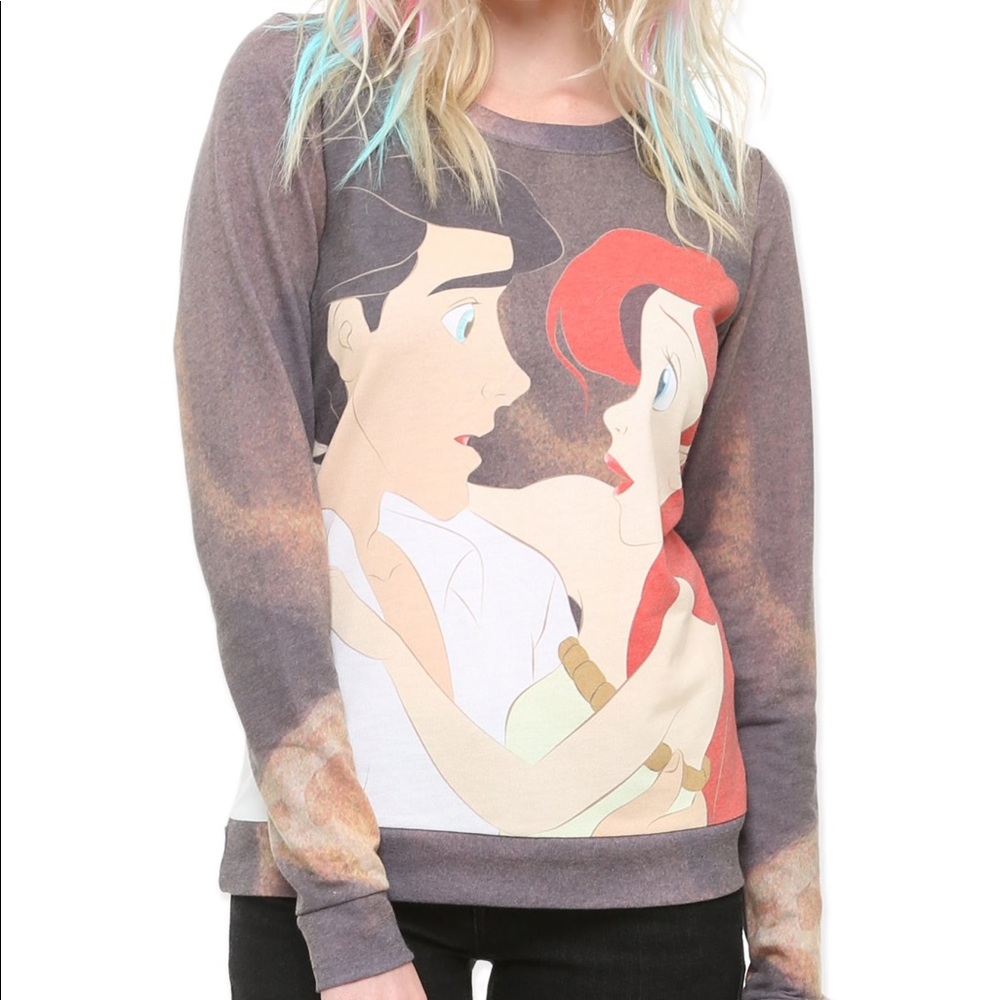 Hot Topic Brown Crewneck Sweatshirt with Red Accent Ariel & Eric Graphic